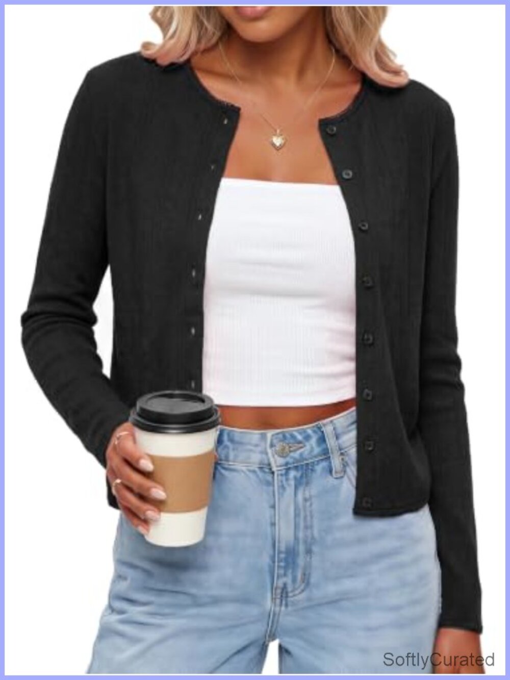 Women's 100% Cotton Cropped Cardigan Lightweight Crewneck Button Sweater